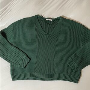 PacSun Forest Green V-Neck Ribbed Boxy Cropped Sweater